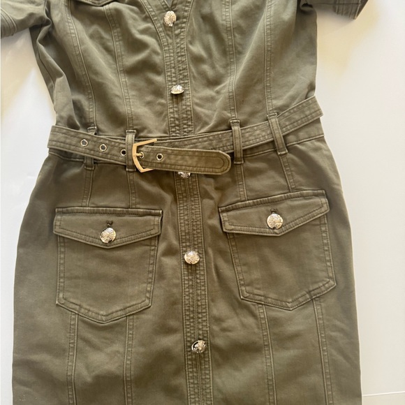Khaki Button-Front Belted Mini Dress - Picture 3 of 12